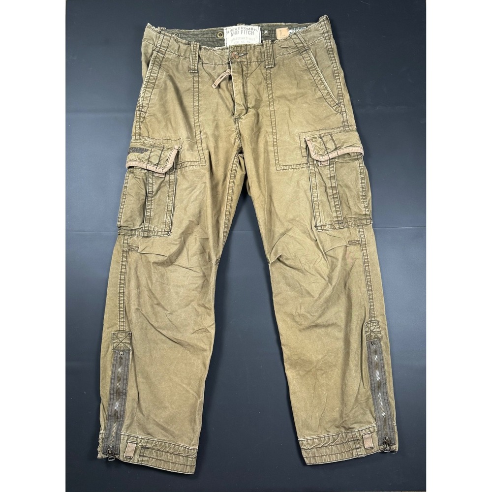 Abercrombie & Fitch Men's Cargo Pants Large Olive Khaki Utility Ankle Zip Y2K